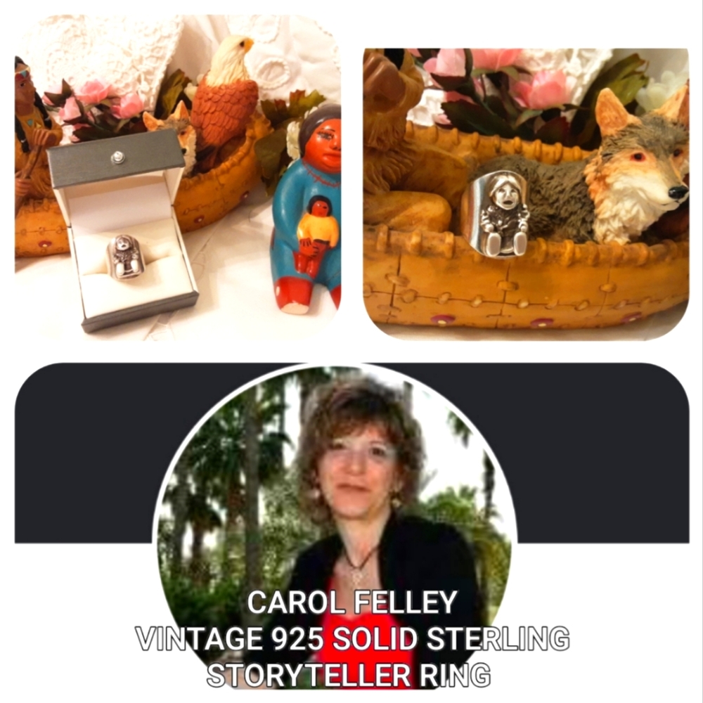 VINTAGE AUTHENTIC CAROL FELLEY SOLID 925 STERLING STORYTELLER RING, SIZE 7
